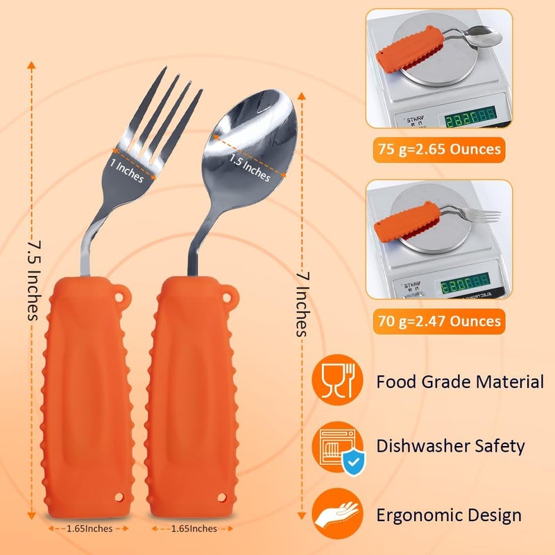 Ehucon Adaptive Utensils,Curved Angled Spoon and Fork Set,for Tremors Parkinsons Limited or Elderly,Weight Cutlery with Non-Slip Easy Grip Handles - Image 3